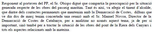 Resposta de l'Equip de Govern Municipal de l'Ajuntament de Gav&agrave; al prec del PPC de Gav&agrave; sobre les obres aturades del passeig mar&iacute;tim de Gav&agrave; Mar (26 de Febrer de 2009)